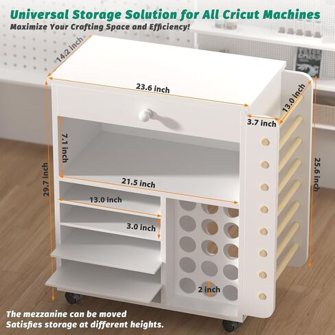 Craft organization and storage Cart Compatible with Cricut Machine, Rolling Craft Organizer With large drawer & 48 Vinyl Roll Holder, Crafting Cabinet Table Workstation for Craft Room Home in Kuwait