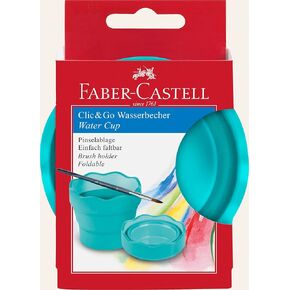 Faber-Castell Clic & Go Portable Paint Water Cup with Brush Holder, Turquoise - Collapsible Paint Brush Cleaner Rinse Cup, Travel Friendly Painting Accessories, 1 Count (Pack of 1)