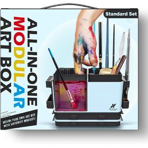Portable All-in-One Modular Painting Station with Paint Brush Cleaner and Holders,Wet Paint Palette Tray with Lid for Miniature Painting and Acrylic Paints - Standard Set