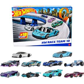 Hot Wheels Toy Trucks 10-Pack, Set of 10 Die-Cast 1:64 Scale Utility, Racing & Other Pickups or Vans, Modern & Retro Models (Styles May Vary)