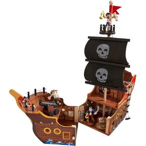KidKraft Adventure Bound™: Wooden Pirate Ship Play Set with Lights and Sounds, Pirate Figures, 8 Pieces Included, Gift for Ages 3+