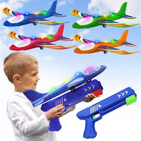 3 Pack Foam Airplane Launcher Toys, 2 Flight Mode Glider Plane,Kids Flying Toy,3 4 5 6 7 8 9 10 11 12 Year Old Boys Girls Gifts,Outdoor Sport Party Favor