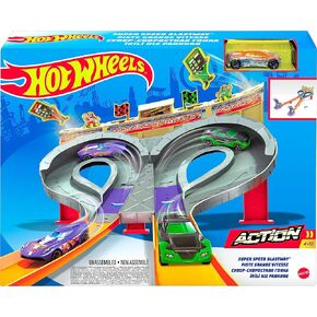 تتضمن عجلات Hot Wheels مجموعة Super Speed ​​Blastway PlaySet ، سباق المسار المزدوج للاعبين 1 أو 2 لاعبين ، 1:64 لعبة Toy Car
