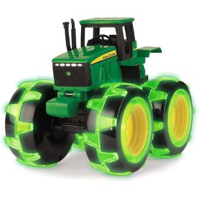 TOMY Monster Treads Lightning Wheels - John Deere Tractor - Motion Activated Light Up Monster Truck Toy - John Deere Tractor Toys with Monster Truck Tires - Frustration Free - Ages 3 Years and Up