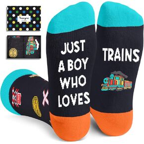 HAPPYPOP Train Gifts for Boys Kids Teens - Train Enthusiasts Lovers, Funny Railroad Socks for Boys, Train Stocking Stuffers