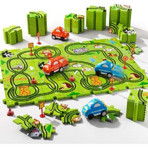 64 PCS Puzzle Race Track Car Set Toys for Kids Boys, Toddler Toys Gifts for 3 4 5 Year Old Boys, Puzzle Tracks Car Toys for Boys Ages 3-5 4-6, Ideal 3 4 5 6 Year Old Boys Birthday Gifts