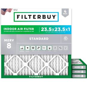Filterbuy 23.5x23.5x1 Air Filter MERV 8 Dust Defense (4-Pack), Pleated HVAC AC Furnace Air Filters Replacement (Actual Size: 23.50 x 23.50 x 1.00 Inches)