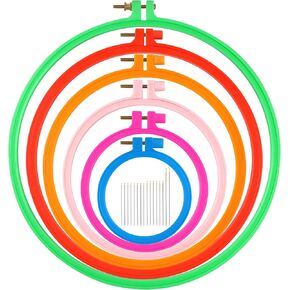 6 Pcs Embroidery Hoop 6 Size, Round Plastic Cross Stitch Hoop with 16 Needles (3.6In to 10.7 in), Small Embroidery Hoop, Cross Stitch Hoops and Frames, Suitable for Embroidery, Craft Sewing