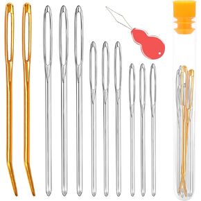 pikdmin 32 pcs Large Eye Sewing Needles Kit, Stainless Steel Large-Eye Blunt Needles & Bent Tapestry Needles for Tapestry,Sewing Wool,Weaving （ Crochet Locking Stitch Random Color）