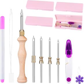Punch Neddle Kit with Storage Box,Adjustable Punch Needle Tool with 5 Different Metal Needles,Embroidery Punch Needle Set Adults Beginner for DIY Craft,Perfect for Decoration and Gifts