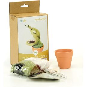 Woolbuddy Needle Felting Kit - Cactus Succulent Monster Design for Beginners Adult, Includes Wool, Supplies, 4 Clay Pots and Clear Instructions