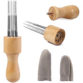 Mayboos Felting Needle with Eight Needles Tool,Craft Wool Felt Stitch Punch Tool with Solid Wood Handle Felting Eight Needles Tool with Finger Cots