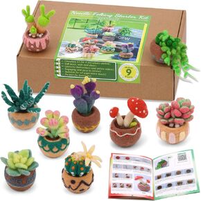 Needle Felting Kit, 15 PCS Succulent Beginner Needle Felting Kit, Needle Felting Tools, Wool Felting Kit Including Wool Roving, Foam Mat, Felting Needles and Instructions for DIY Felting Starters