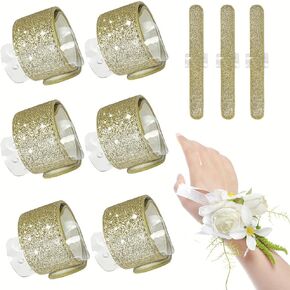 6 PCS Slaplet Wrist Corsage Bracelets Corsage Bands Diy Diy Stargages Corsages for Wedding and Prom and Bridal Shower Party Stargages (White)