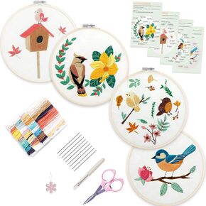 Bonroy 4 Sets Embroidery Set for Beginners Art Crafts Easy Sewing Includes Embroidery Clothes with Pattern, Hoop, Instruction Manual, Color Stitch Set (Assorted 1) in Saudi Arabia