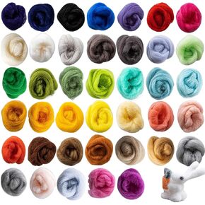 Sukh 40pcs Felting Wool Roving - Wool Roving for Needle Felting - Core Wool Roving Bulk Spinning DIY Craft Mix Color