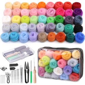 SOCNITC 70 Colors Needle Felting Kit, Wool Felting Kit for Beginner, Felting Needles Wool Roving Needle Felting Supplies with Needle Felting Tools for DIY Animals Handmade Crafts Decoration