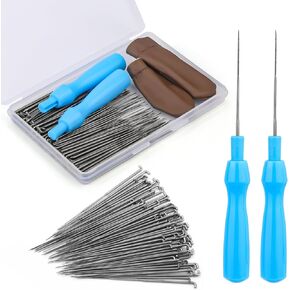 QMNNMA 100Pcs Needle Felting Needles, Needle Felting Tools for Beginners, Wool Felting Needles with 2 Single Needle Handle Fingercots, Needle Felting Supplies for Wool Felting Projects (L)