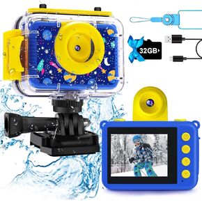 GKTZ Kids Camera - Waterproof Underwater Camera for Kids, Christmas Birthday Gifts for Boys Age 3-12, 1080P HD Children Digital Action Camera, Pool Toys for Kids Age 4-12