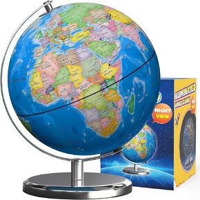 9" Illuminated World Globe with Stand, Earth Globes with Stable Heavy Metal Base for Kids Classroom Learning, LED Constellation Globe Night Light with HD Printed Map