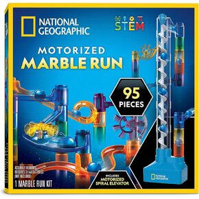 National Geographic Marble Run with Motorized Elevator - 150-Piece Marble Maze Kit with Motorized Spiral Lift, 30 Marbles, Storage Bag & More, Perpetual Motion Machine, Marble Game, Kids Physics Toys