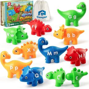 Coogam Matching Letters Fine Motor Toy, 26 PCS Double-Sided ABC Dinosaur Alphabet Match Game with Uppercase Lowercase, Preschool Educational Montessori Learning Toys for Toddlers