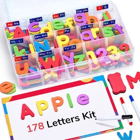 Gamenote Classroom Magnetic Alphabet Letters Kit 238 Pcs with Double - Side Magnet Board - Foam Alphabet Letters for Preschool Kids Toddler Spelling and Learning Colorful ABC Education Fridge Magnets