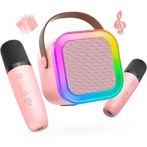 Mini Karaoke Machine for Kids Girls,Toys Birthday Gifts for Ages 4 5 6 7 8+ Year Old,Protable Bluetooth Speaker with 2 Wireless Microphone for Singing Party Outdoor Play (Rose Gold)