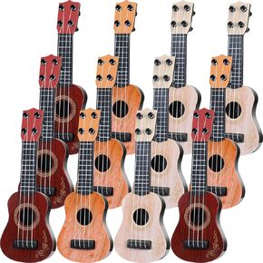 Lenwen 12 Pcs Kids Toy Guitar 10 Inch Ukulele Beginner Musical Instruments Mini Size Toddlers Ukulele Guitar Rhyme Developmental Educational Toy for Toddlers Babies