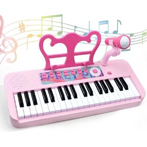 Love&Mini Piano Keyboard Toy for Girls - 24 Keys Toddler Piano Music Toy Instruments with Microphone, Pink Piano Toys for 1 2 3 Years Old Girls Birthday Xmas Gift