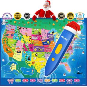 Bilingual Interactive World Map for Kids Learning and Educational Toys, Talking Electronic Kids World Map i-Poster Geography Games Ages 3 to 12 Years Old, Custom Talking Birthday Gifts Card