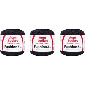 Aunt Lydia Fashion Black Crochet - 3 Pack of 150y/137m - Cotton - Gauge 3 - Crochet
