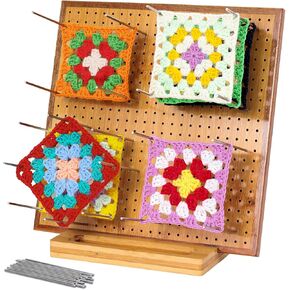 11.8" Crochet Blocking Board with 20 Pins/Pegs, Blocking Board for Crocheting Knitting, Bamboo Granny Square Blocking Boards for Crochet Projects, Wooden Crocheting Accessories Gifts for Crocheters
