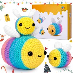 Crochetta Crochet Kit for Beginners - Starter Kit with Video Tutorials for Adults & Kids, Knitting Kit with 3 Bee Family (40%+ Yarn) in Kuwait