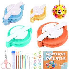 Fteven 41PCS POM POM MAKER ، 8 أدوات صانع الحجم Pompom مع مقص رأس مشوه وتعليمات ، تستخدم لنسج كرة زغب DIY Crochet Knitting ، مجموعة صانعي بوم بوم مناسبة للبالغين والمبتدئين in Kuwait