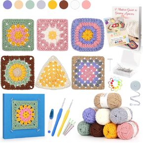 Katech Crochet Kit for Beginners, Granny Squares Crochet Kit for Adults Includes Crochet Blocking Mat Crochet Book, Crochet Starter Kit for Beginner Kids Learn to Crochet Blanket Bags (GRP B)