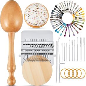 Jexine Mini Darning Mushroom for Socks 14 Hooks Small Speedweve Style Weaving Darning Loom with 9 Pcs Large Eye Needles 50 Colors Thread for Handcraft DIY Weaving Repair Tool