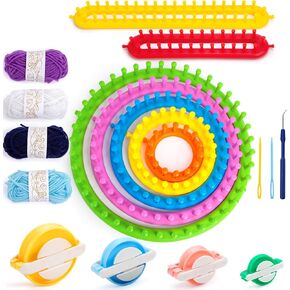 VGOODALL 18PCS Knitting Loom Set, Round Knitting Looms Rectangle Knitting Looms Pompom Maker with Yarn Skeins Acrylic Knitting Crochet Supplies for Hat Scarf Shawl Sweater Sock