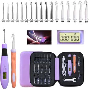 Yarniss 18 Size Counting Crochet Hooks with Light, Digital Counter Crochet Hooks Set with Case (2.0mm~14.0mm)