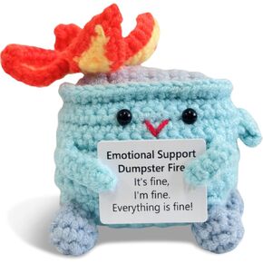 Emotional Support Crochet Dumpster Fire with Positive Card Cute Room Decor Knitted Toys Funny Crochet Support Buddies Gifts for Friends (Pink)