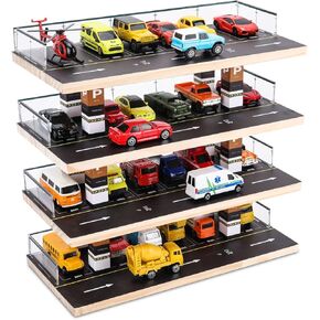 Hot Wheels Storage: Toy Car Parking Garage Diorama with Lights - Freestanding Display Case for 1/64 Scale Diecast Cars with 4 Levels 24 Spots Maximum 40 Cars