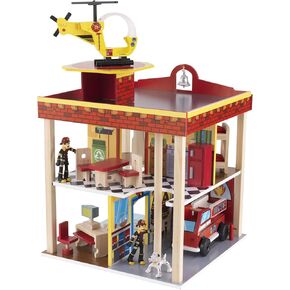 KidKraft Wooden Fire Station Set for 360 Degree Play - Wooden Construction, Working Garage Doors, Bendable Figures, Young Children Toy, Comes with Instructions, Scree Free Toy, Gift for Ages 3+