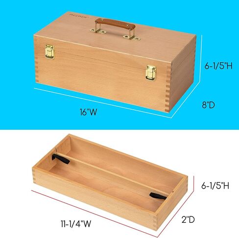 MEEDEN Medium Art Supply Storage Box - Multi-Function Solid Beech Wooden Chest/Art Tool Box with Lift Out Trays for Paint Brush, Pencil, Pastel, and More Art Supplies 14-1/5"W × 5-1/8"D × 4-1/3"H in Saudi Arabia