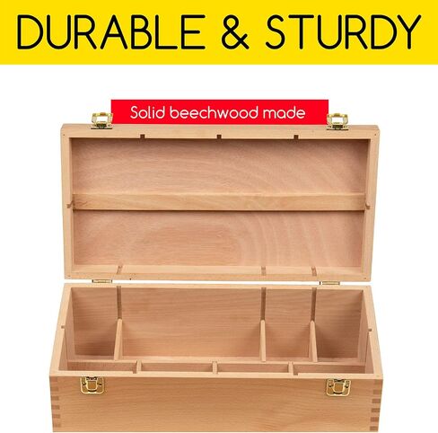 MEEDEN Medium Art Supply Storage Box - Multi-Function Solid Beech Wooden Chest/Art Tool Box with Lift Out Trays for Paint Brush, Pencil, Pastel, and More Art Supplies 14-1/5"W × 5-1/8"D × 4-1/3"H in Saudi Arabia