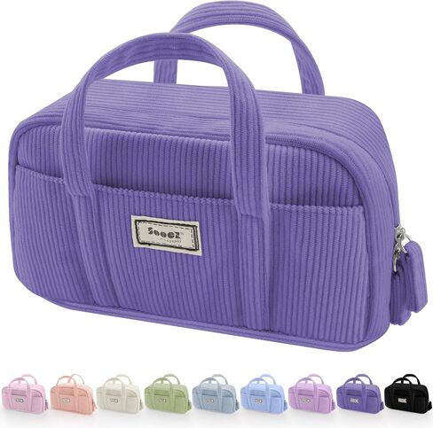 Sooez Large Pencil Case Pouch, Extra Big Pencil Bag with 5 Compartments, Pen Bag Wide Opening, Soft Corduroy Pencil Pouch Organizer with Zipper, Cute Aesthetic School Supplies for Teen Girls-Purple in Saudi Arabia