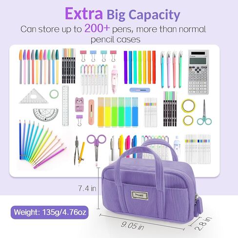 Sooez Large Pencil Case Pouch, Extra Big Pencil Bag with 5 Compartments, Pen Bag Wide Opening, Soft Corduroy Pencil Pouch Organizer with Zipper, Cute Aesthetic School Supplies for Teen Girls-Purple in Saudi Arabia