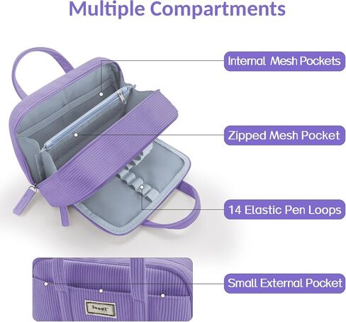Sooez Large Pencil Case Pouch, Extra Big Pencil Bag with 5 Compartments, Pen Bag Wide Opening, Soft Corduroy Pencil Pouch Organizer with Zipper, Cute Aesthetic School Supplies for Teen Girls-Purple in Saudi Arabia