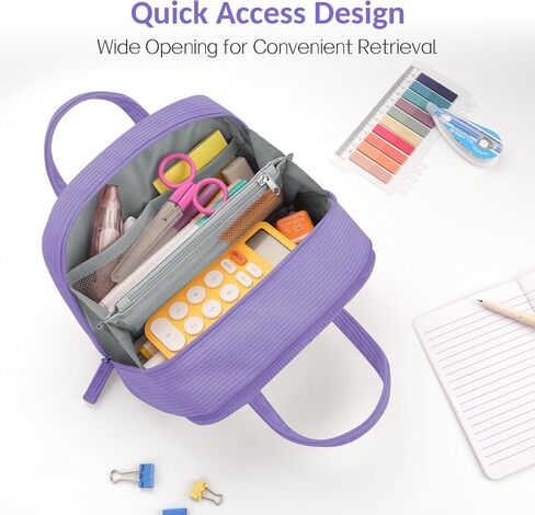 Sooez Large Pencil Case Pouch, Extra Big Pencil Bag with 5 Compartments, Pen Bag Wide Opening, Soft Corduroy Pencil Pouch Organizer with Zipper, Cute Aesthetic School Supplies for Teen Girls-Purple in Saudi Arabia
