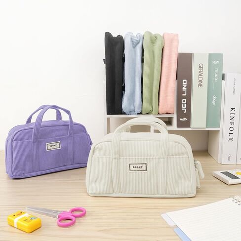 Sooez Large Pencil Case Pouch, Extra Big Pencil Bag with 5 Compartments, Pen Bag Wide Opening, Soft Corduroy Pencil Pouch Organizer with Zipper, Cute Aesthetic School Supplies for Teen Girls-Purple in Saudi Arabia