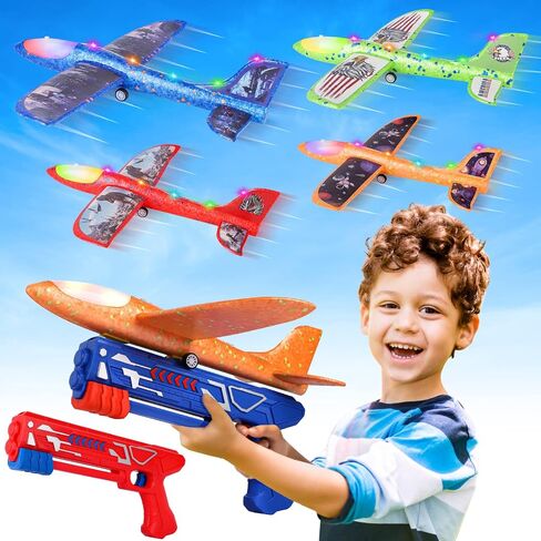 Fuwidvia 3 Pack Airplane Launcher Toys, 13.2'' LED Foam Glider Catapult Plane Toy for Boys, 2 Flight Modes Outdoor Flying Toys Birthday Gifts for Boys Girls 4 5 6 7 8 9 10 11 12 Year Old in Kuwait